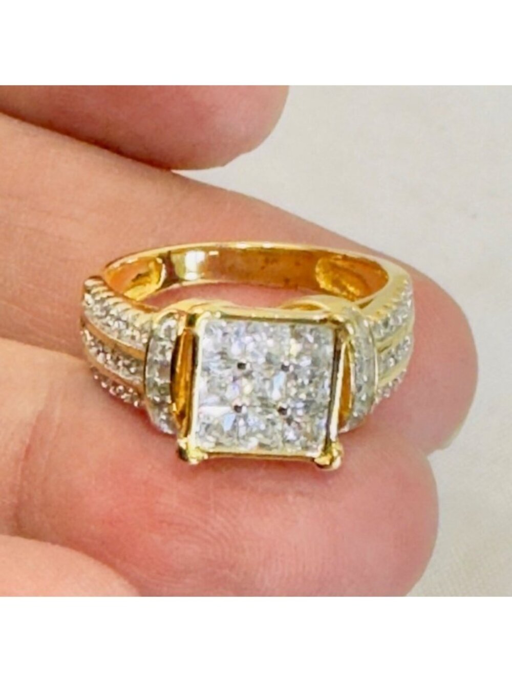 Cubic Zirconia Gold Over Sterling Silver 925 Statement Ring Size 8